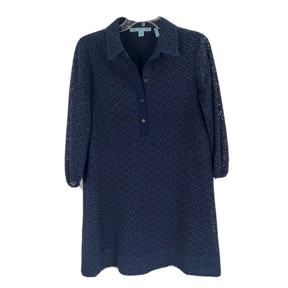 Draper James blue eyelet‎ shirt dress with belt 14